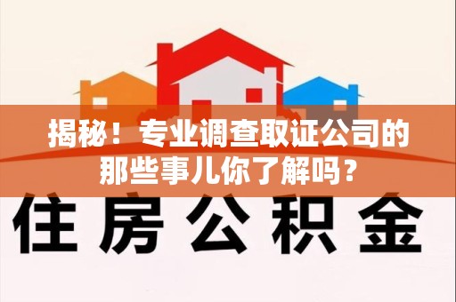 武夷山揭秘！专业调查取证公司的那些事儿你了解吗？