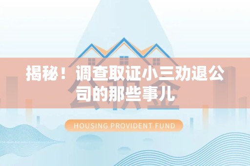 武夷山揭秘！调查取证小三劝退公司的那些事儿