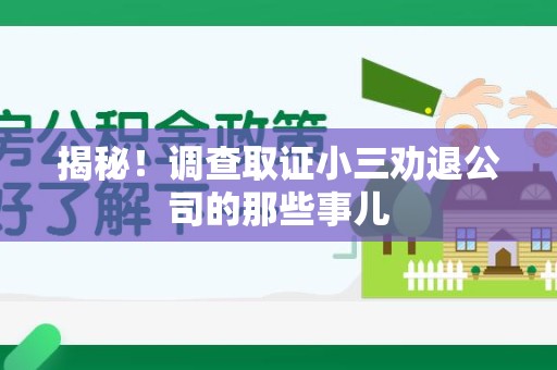 武夷山揭秘！调查取证小三劝退公司的那些事儿
