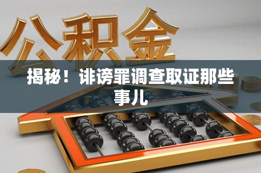 武夷山揭秘！诽谤罪调查取证那些事儿